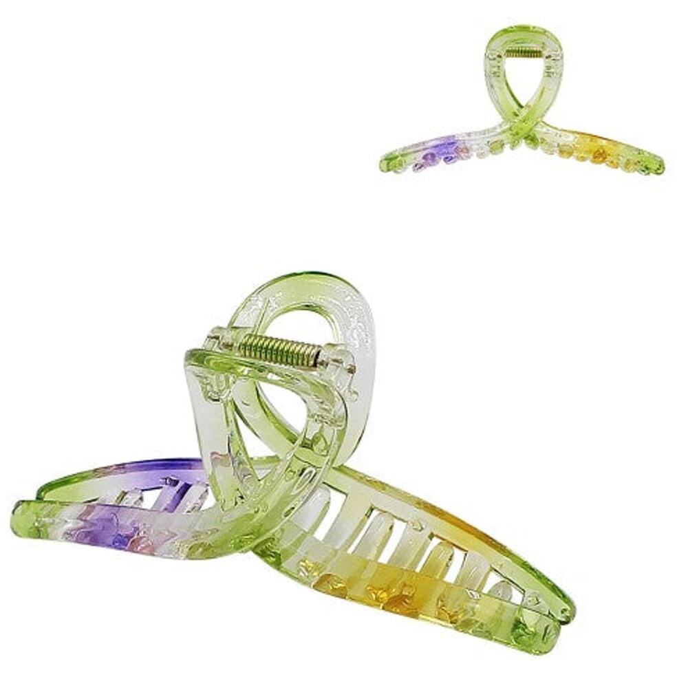 Multicolor Acetate Cross Claw Hair Clip | Large 4.25" | Green